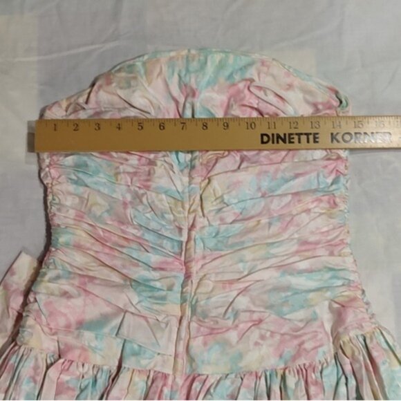 Vintage 80s Dance Allure Alfred Angelo Pastel Floral Strapless Dress ILGWU - Picture 11 of 13